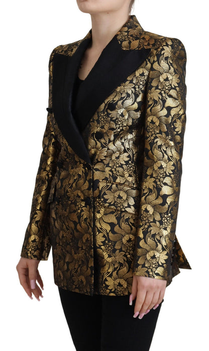 Dolce &amp; Gabbana Elegante schwarze und goldene Jacke mit Blumenmuster