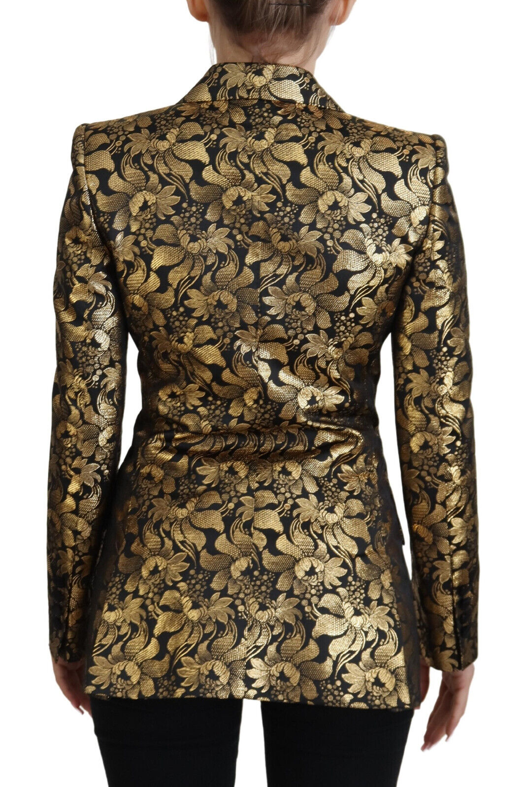 Dolce &amp; Gabbana Elegante schwarze und goldene Jacke mit Blumenmuster