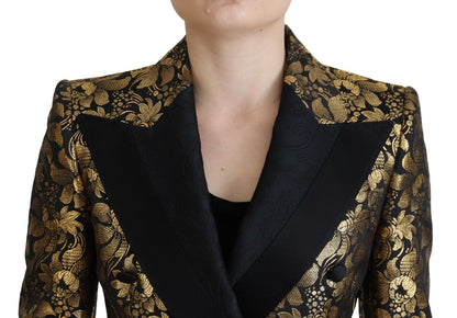 Dolce &amp; Gabbana Elegante schwarze und goldene Jacke mit Blumenmuster