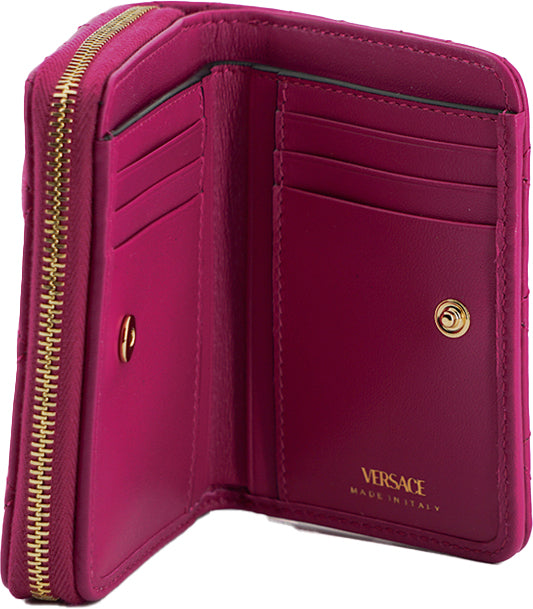 Portafoglio bifold con cerniera in pelle nappa viola