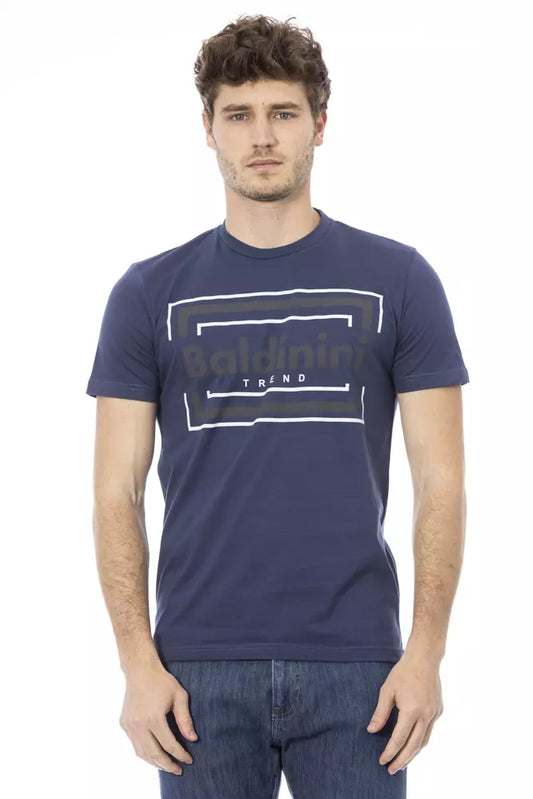 Schickes blaues Baumwoll-T-Shirt mit Frontprint