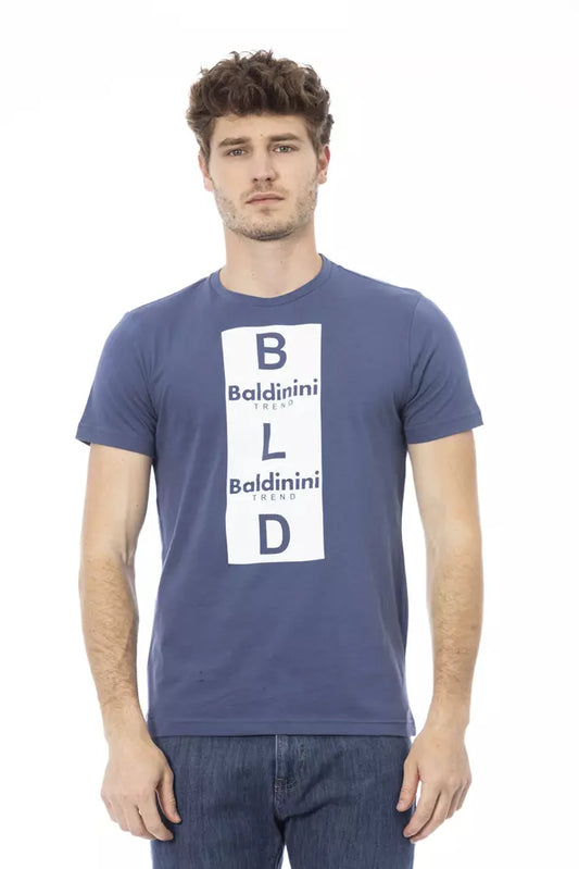 Schickes blaues Baumwoll-T-Shirt mit Frontprint