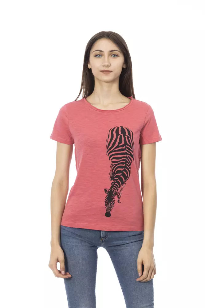 Elegantes rosa T-Shirt mit Rundhalsausschnitt und schickem Frontprint