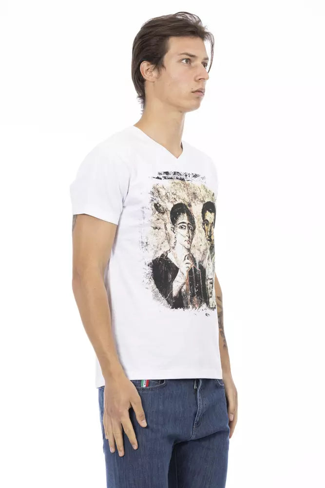 Trussardi Action – Elegantes Designer-T-Shirt mit V-Ausschnitt und schickem Frontprint