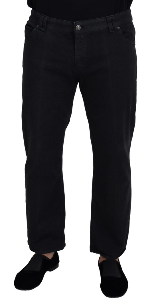 Jeans denim casual con fibbia posteriore in cotone nero