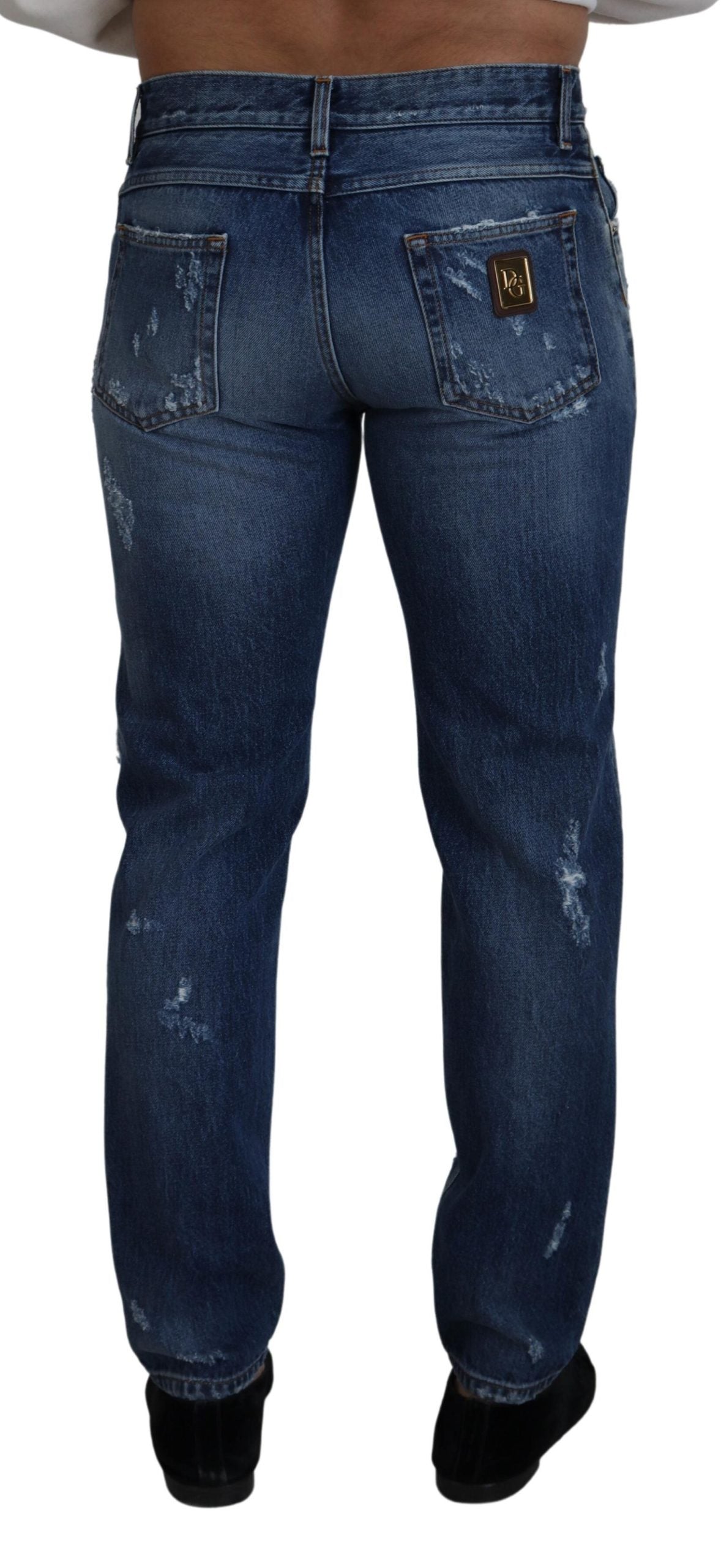 Jeans denim da uomo stracciati in cotone blu