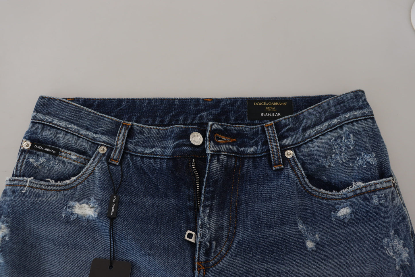 Jeans denim da uomo stracciati in cotone blu