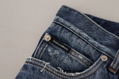 Jeans denim da uomo stracciati in cotone blu