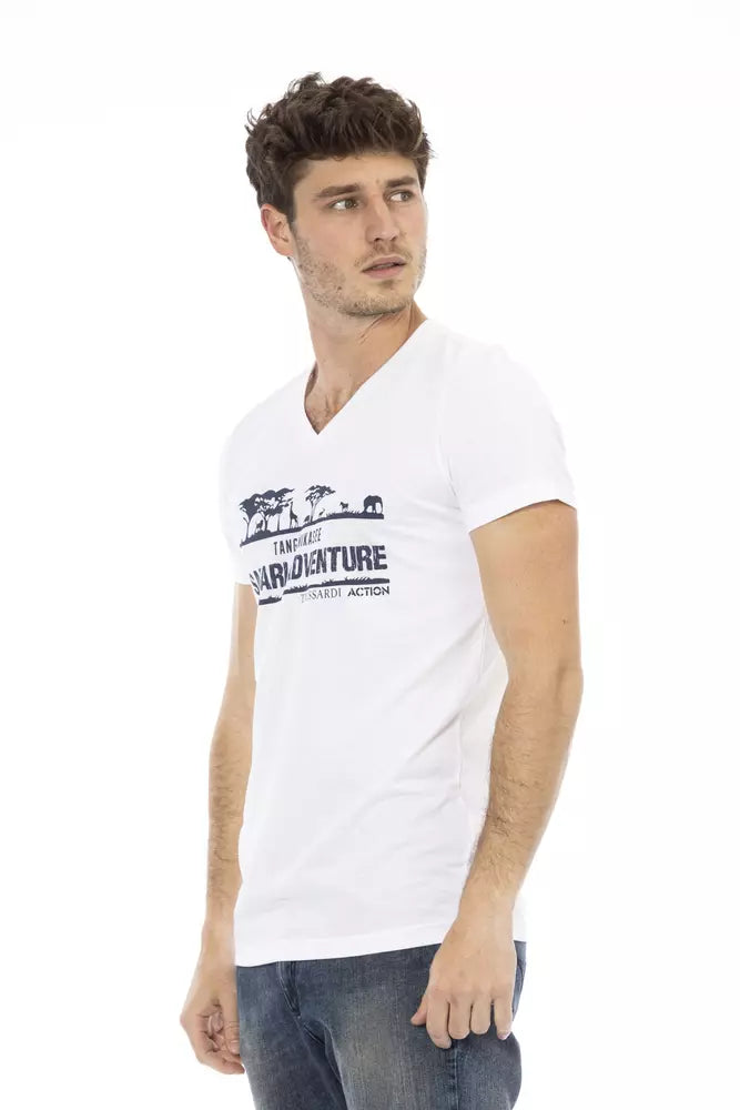 Trussardi Action T-Shirt aus weißer Baumwolle für Herren mit V-Ausschnitt