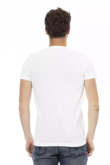 Trussardi Action T-Shirt aus weißer Baumwolle für Herren mit V-Ausschnitt