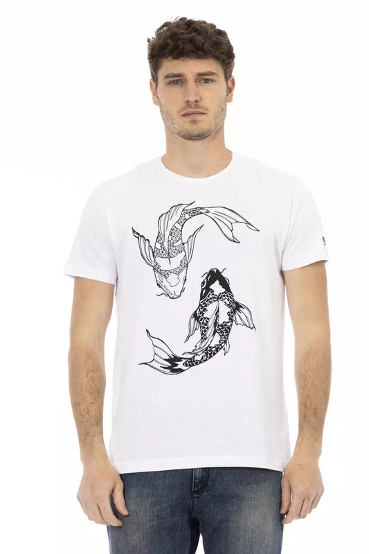 Trussardi Action Chic Weißes Baumwoll-T-Shirt mit Rundhalsausschnitt