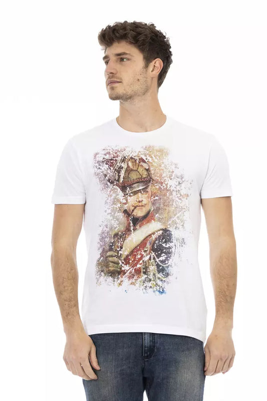 Trussardi Action Sleek – T-Shirt aus weißer Baumwollmischung mit Grafik auf der Vorderseite