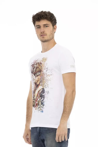 Trussardi Action Sleek – T-Shirt aus weißer Baumwollmischung mit Grafik auf der Vorderseite