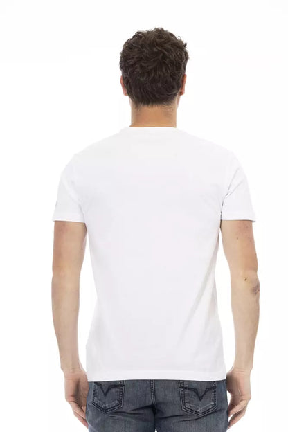 Trussardi Action Sleek – T-Shirt aus weißer Baumwollmischung mit Grafik auf der Vorderseite