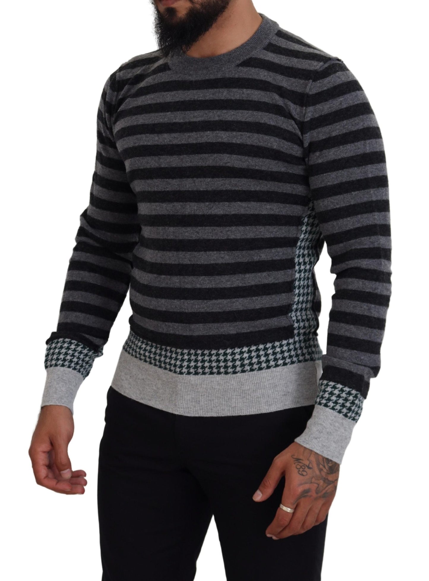 Maglione pullover con logo in lana grigio nero