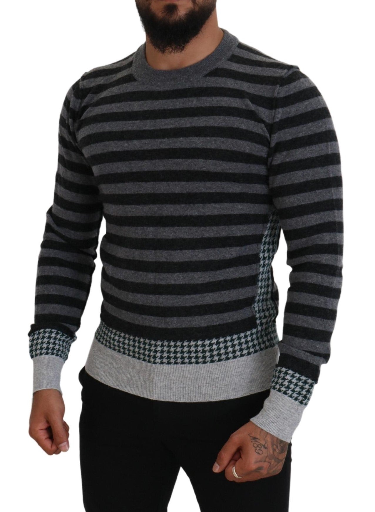 Maglione pullover con logo in lana grigio nero