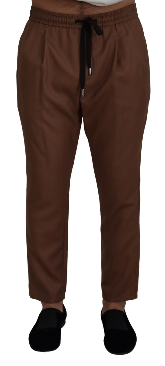 Pantaloni jogger con coulisse da uomo in cashmere marrone