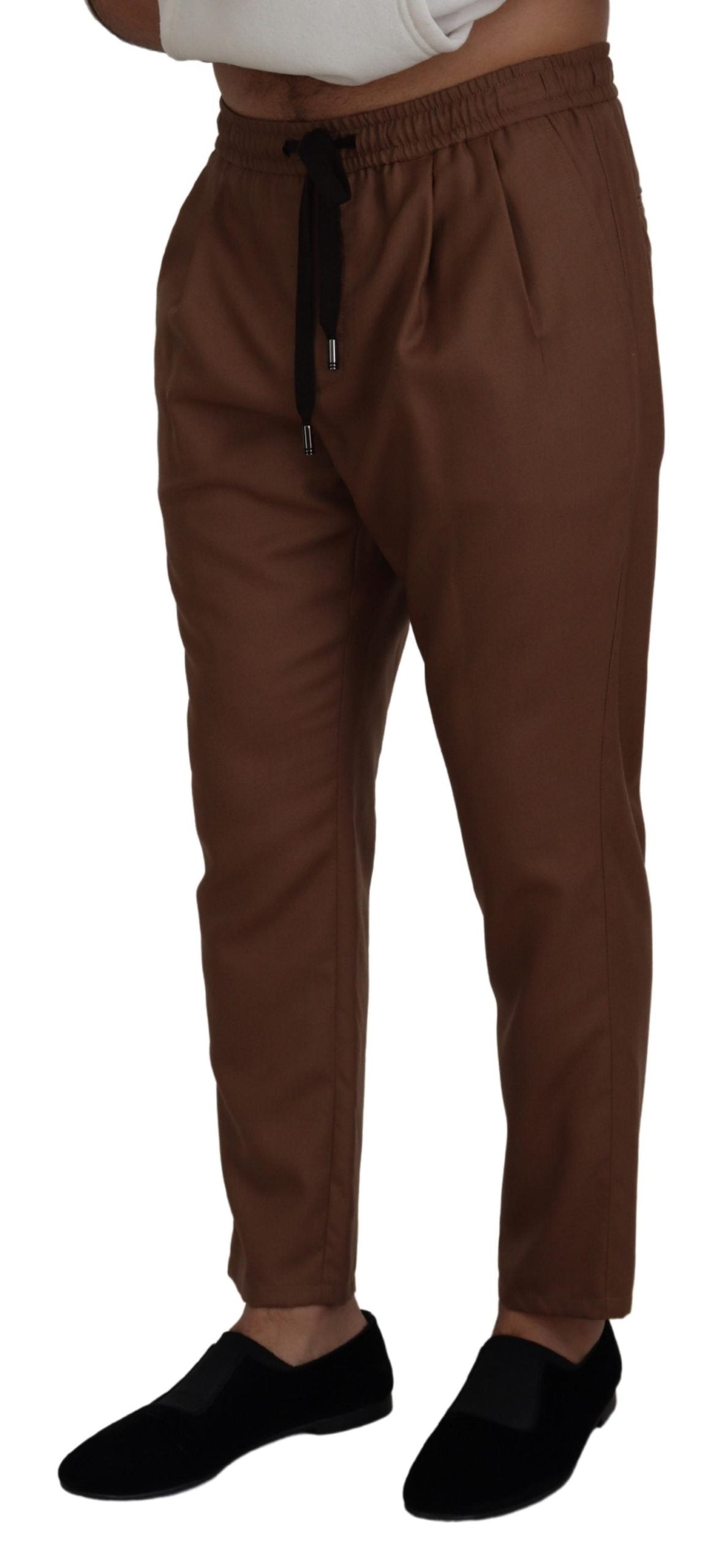 Pantaloni jogger con coulisse da uomo in cashmere marrone