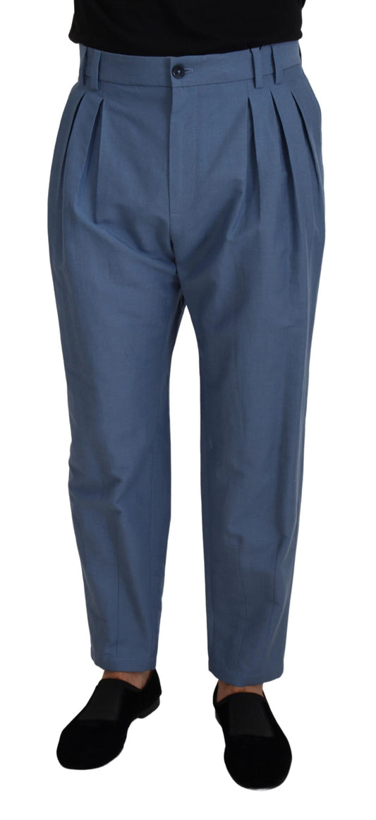 Dolce &amp; Gabbana Elegante blaue Hose aus Leinen-Baumwolle