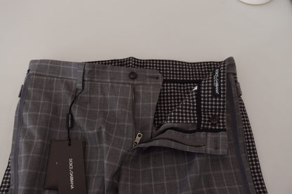 Grey Cotton Checkered Chino Pants