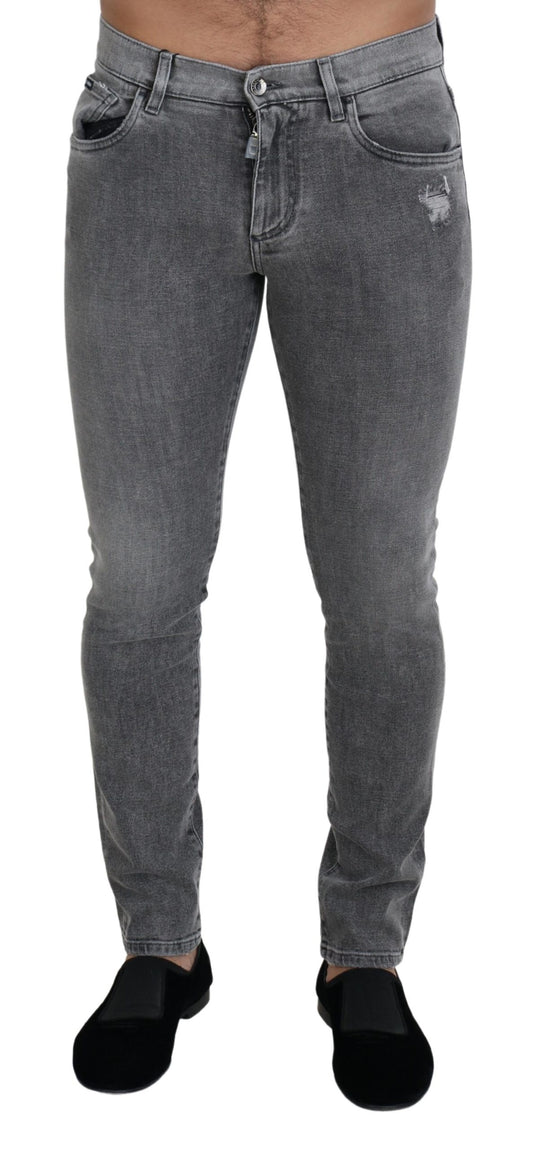 Jeans skinny in denim di cotone lavato grigio