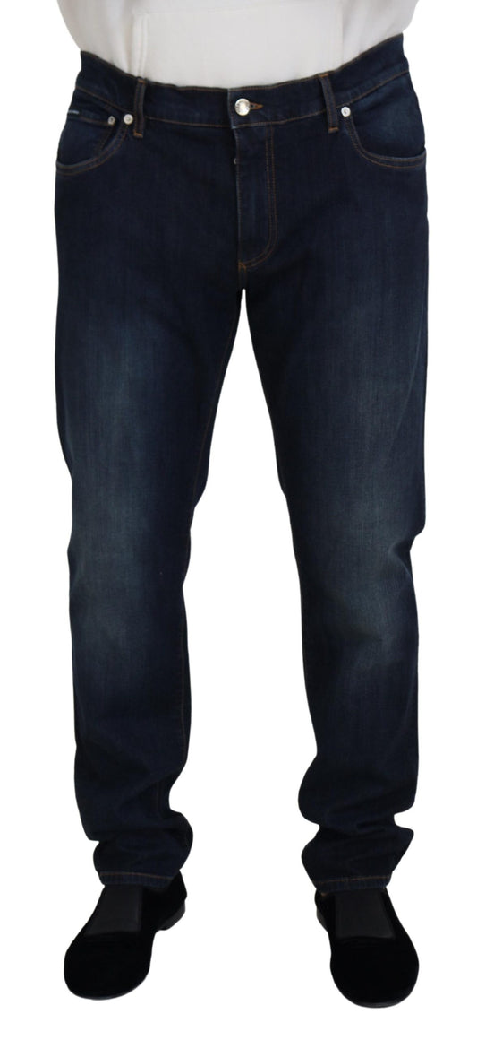 Jeans denim casual dal taglio dritto in cotone blu