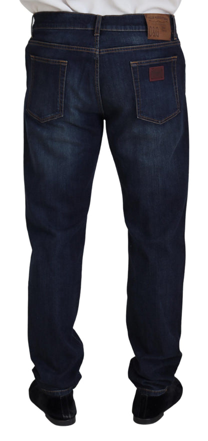 Jeans denim casual dal taglio dritto in cotone blu