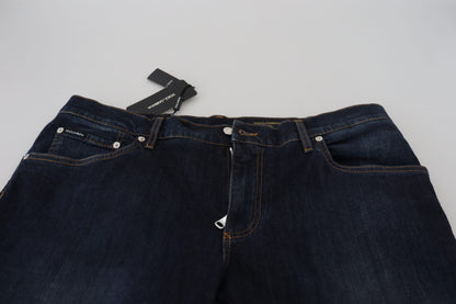 Jeans denim casual dal taglio dritto in cotone blu