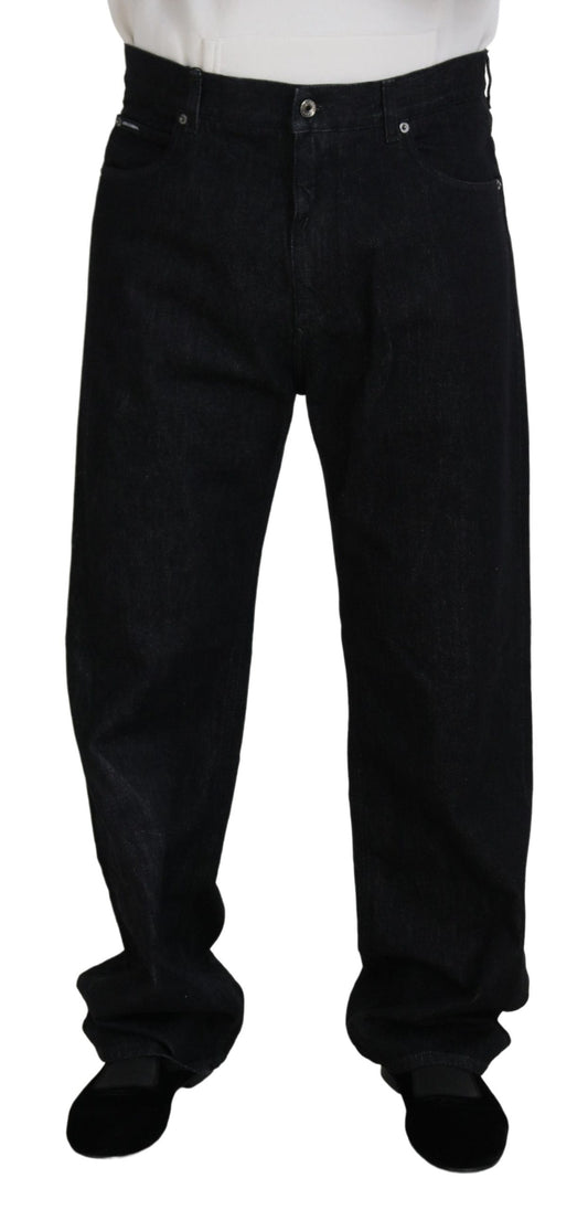 Jeans casual in denim da uomo in cotone lavato nero