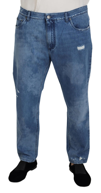 Jeans casual in denim di cotone lavato blu