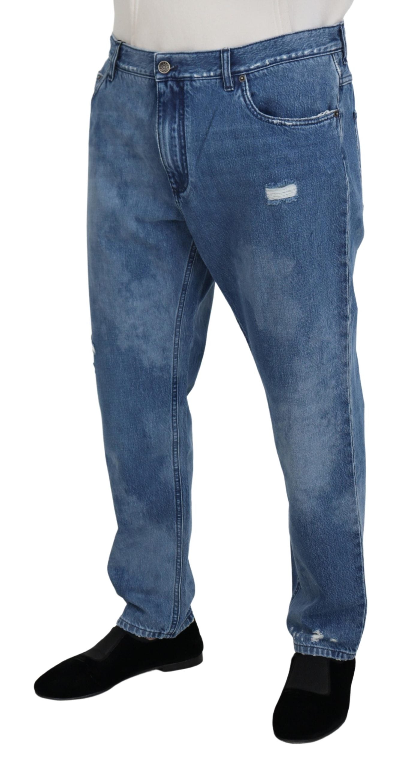 Jeans casual in denim di cotone lavato blu