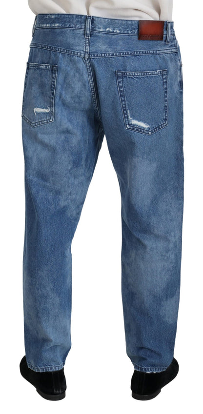 Jeans casual in denim di cotone lavato blu