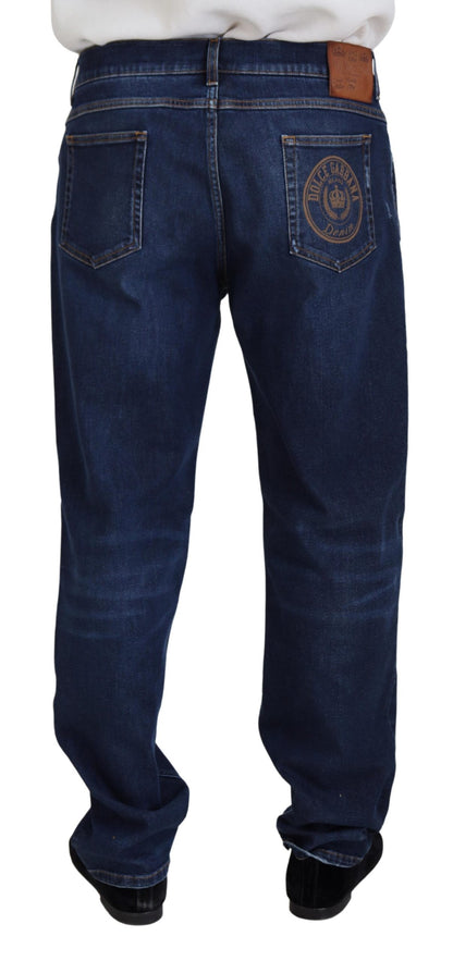 Jeans casual in denim di cotone lavato blu