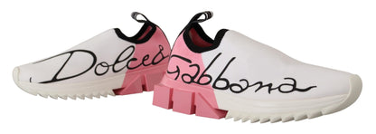 Dolce &amp; Gabbana Elegante Sorrento Slip-On Sneakers in Weiß &amp; Pink