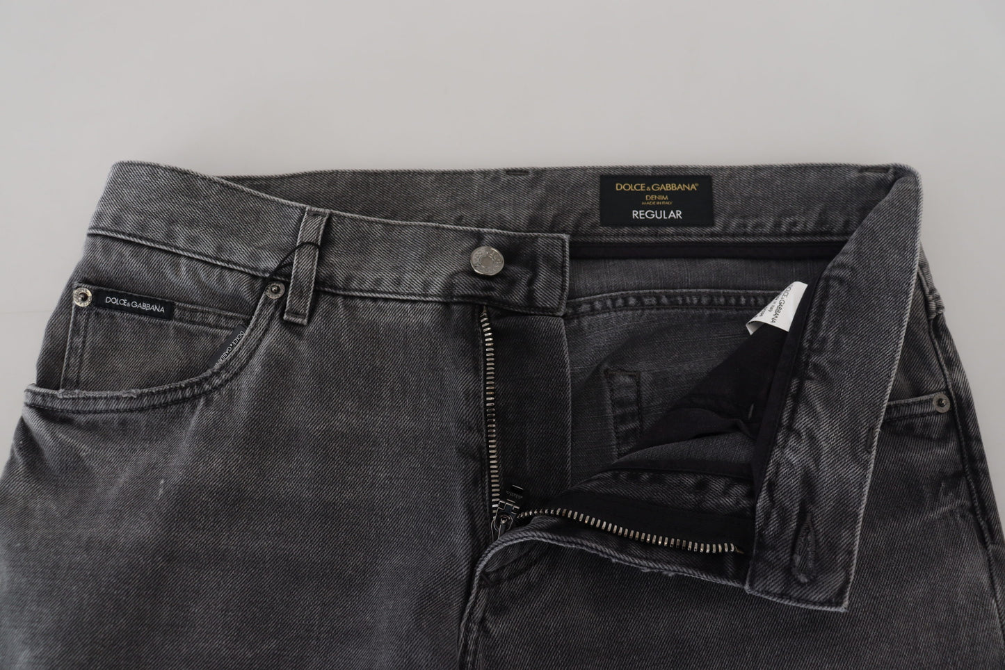 Jeans denim da uomo con gamba a quadretti in cotone grigio