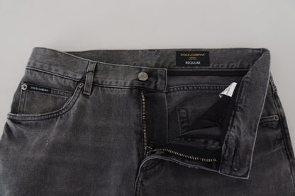 Jeans denim da uomo con gamba a quadretti in cotone grigio