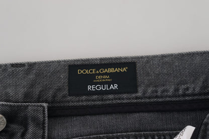 Dolce &amp; Gabbana Eleganter grau karierter Denim-Schatz