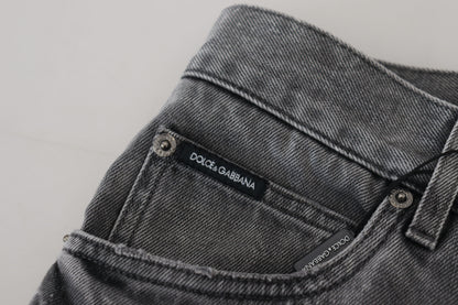 Jeans denim da uomo con gamba a quadretti in cotone grigio