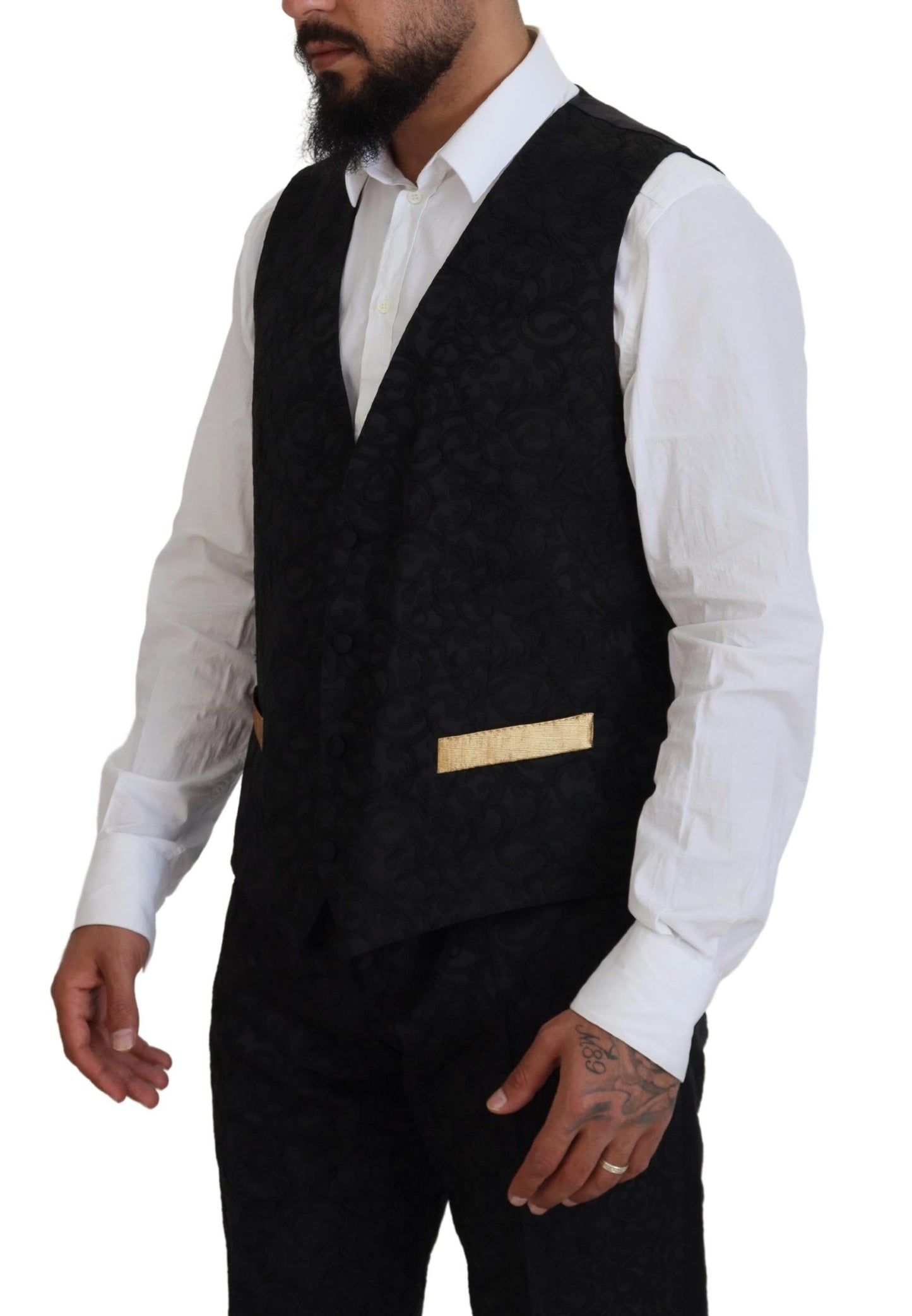 Abito slim fit smoking fantasia oro nero