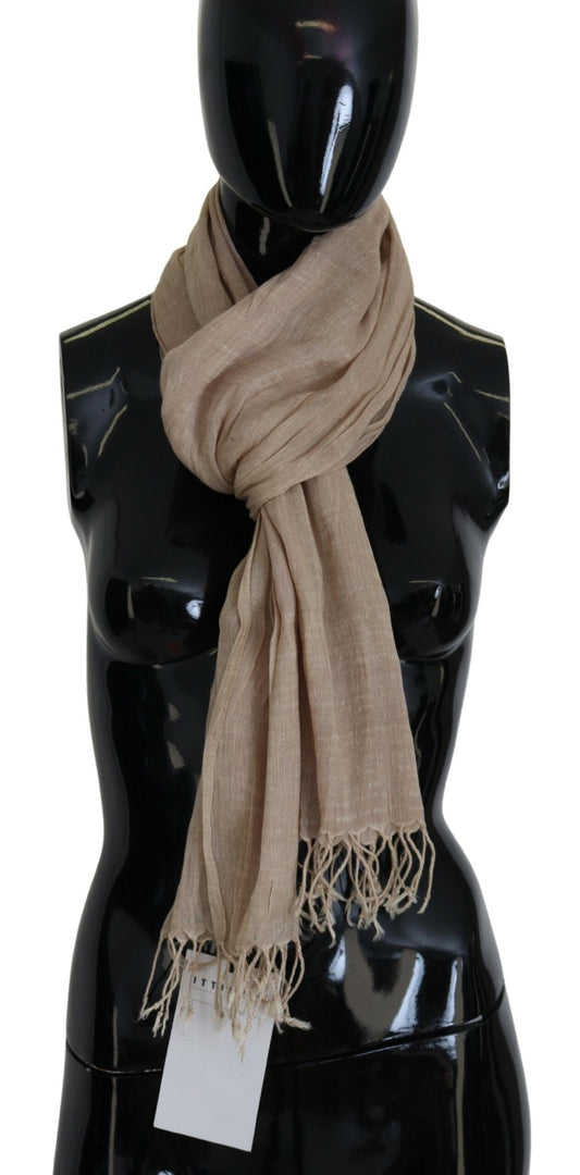 Sciarpa con frange e foulard in cotone beige