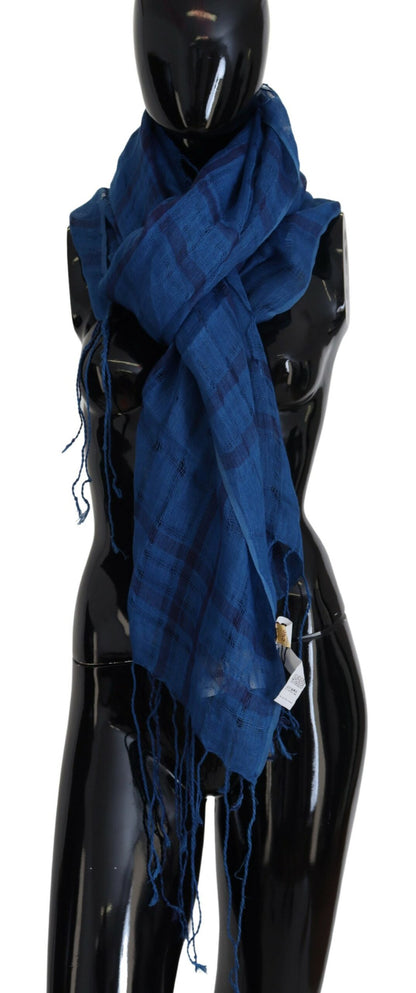 Sciarpa con frange e foulard in lino blu