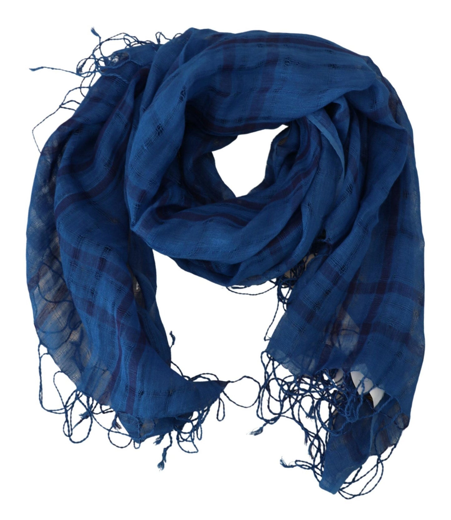 Sciarpa con frange e foulard in lino blu