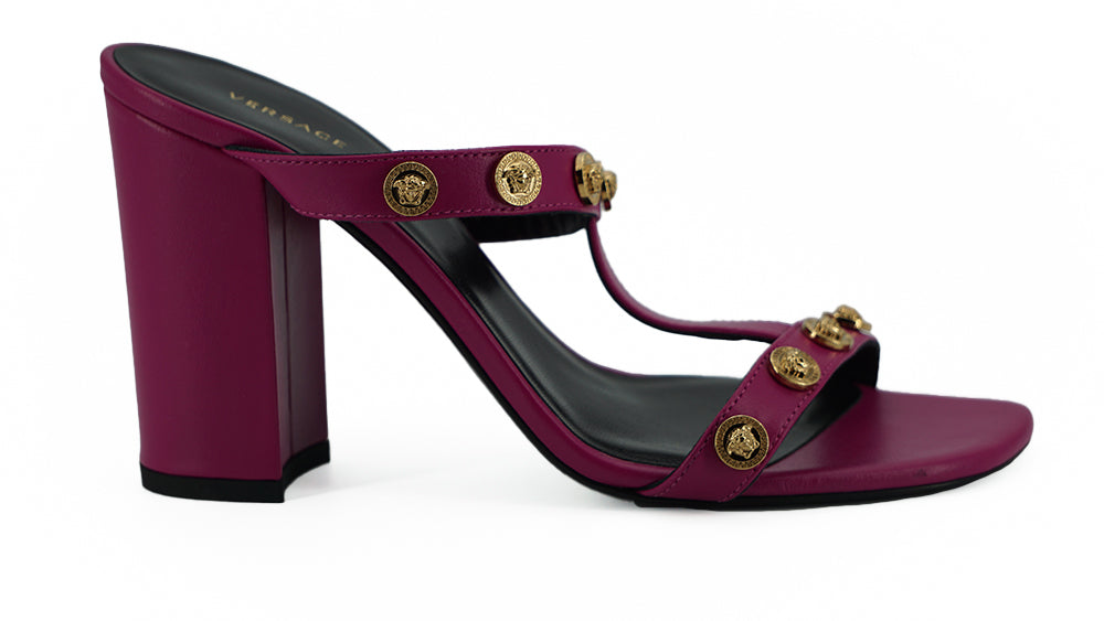 Versace – Elegante, hohe Sandalen aus lila Kalbsleder