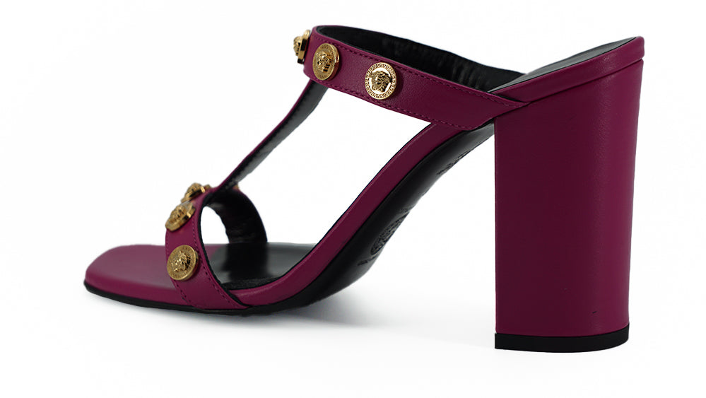 Versace – Elegante, hohe Sandalen aus lila Kalbsleder