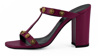 Versace – Elegante, hohe Sandalen aus lila Kalbsleder