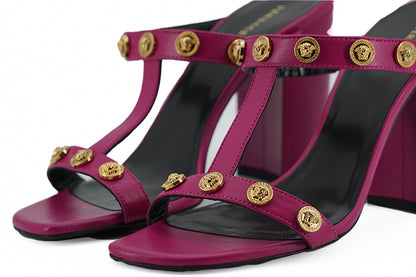 Versace – Elegante, hohe Sandalen aus lila Kalbsleder