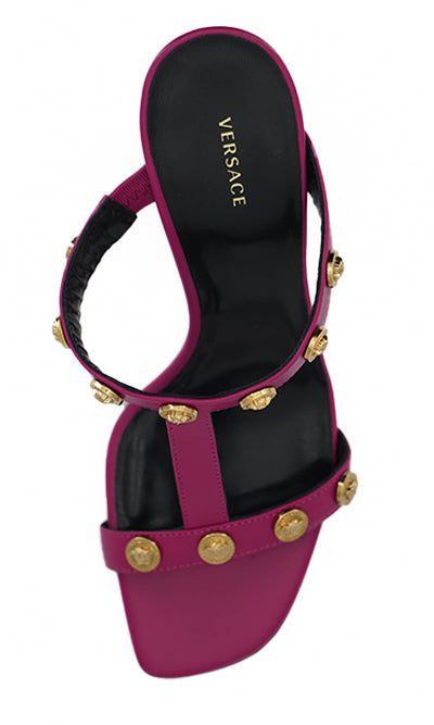 Versace – Elegante, hohe Sandalen aus lila Kalbsleder