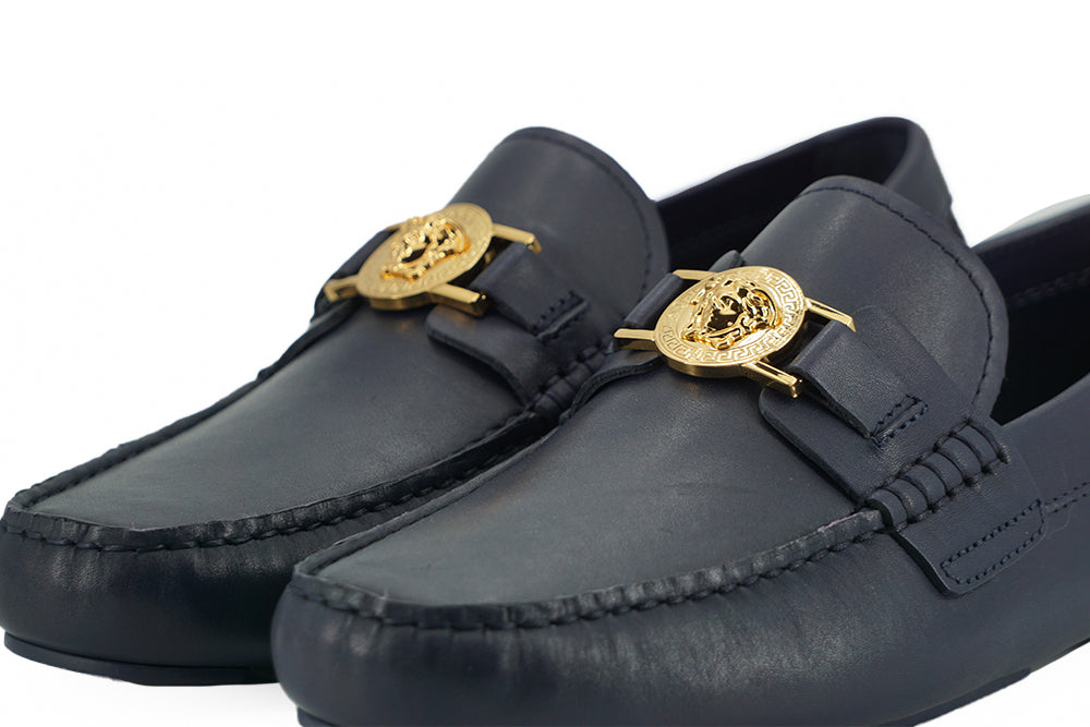 Versace – Elegante Loafer aus Kalbsleder in Marineblau