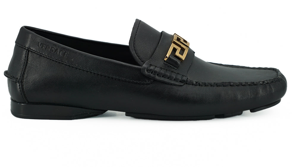 Versace Elegant Black Calf Leather Men's Loafers