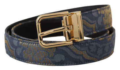 Cintura con fibbia in metallo con logo jacquard color oro blu navy